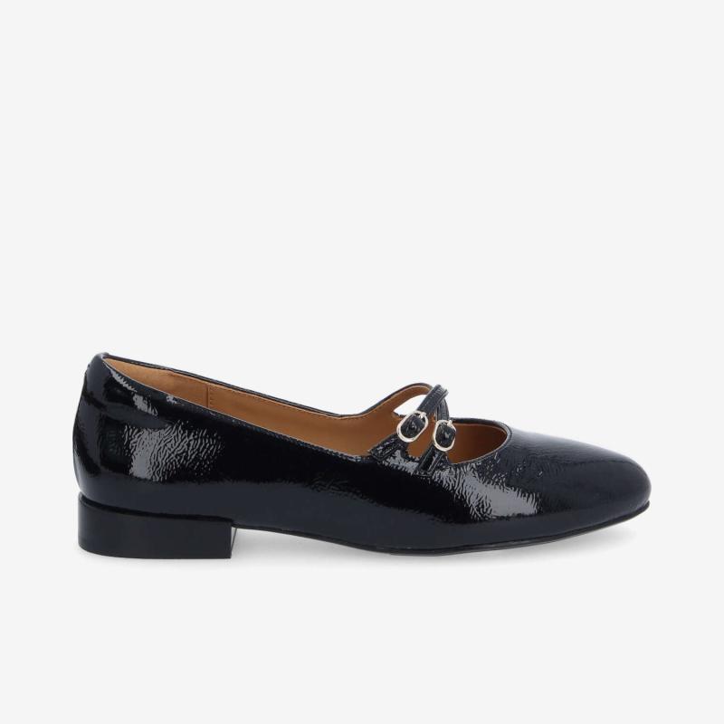 FLORA BALLERINA W - WRINKLED PATENT - NOIR